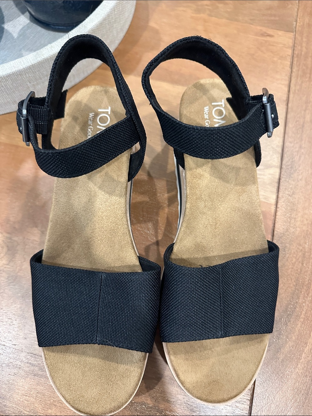 Like New Toms Black Strappy Platform Wedge Sandals - Picture 3 of 9